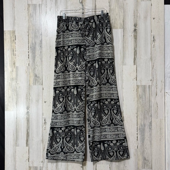 Stoosh Pants - Stoosh Black and White Paisley Wide Leg Pants